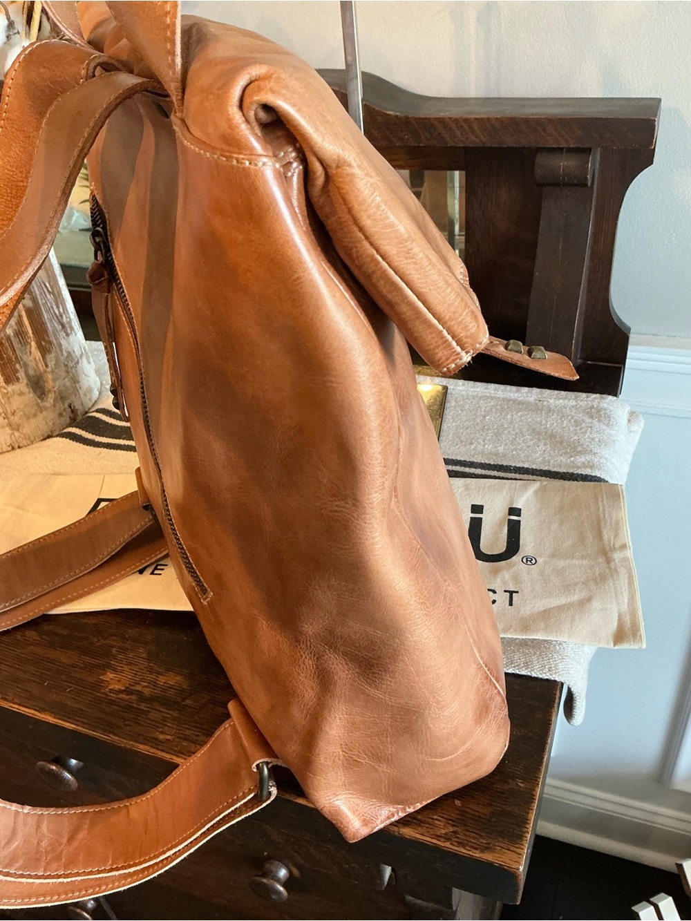 NWT Bed Stu Leather Howie Flapover Leather Backpack Tan Rustic Retail $365 - Picture 8 of 16